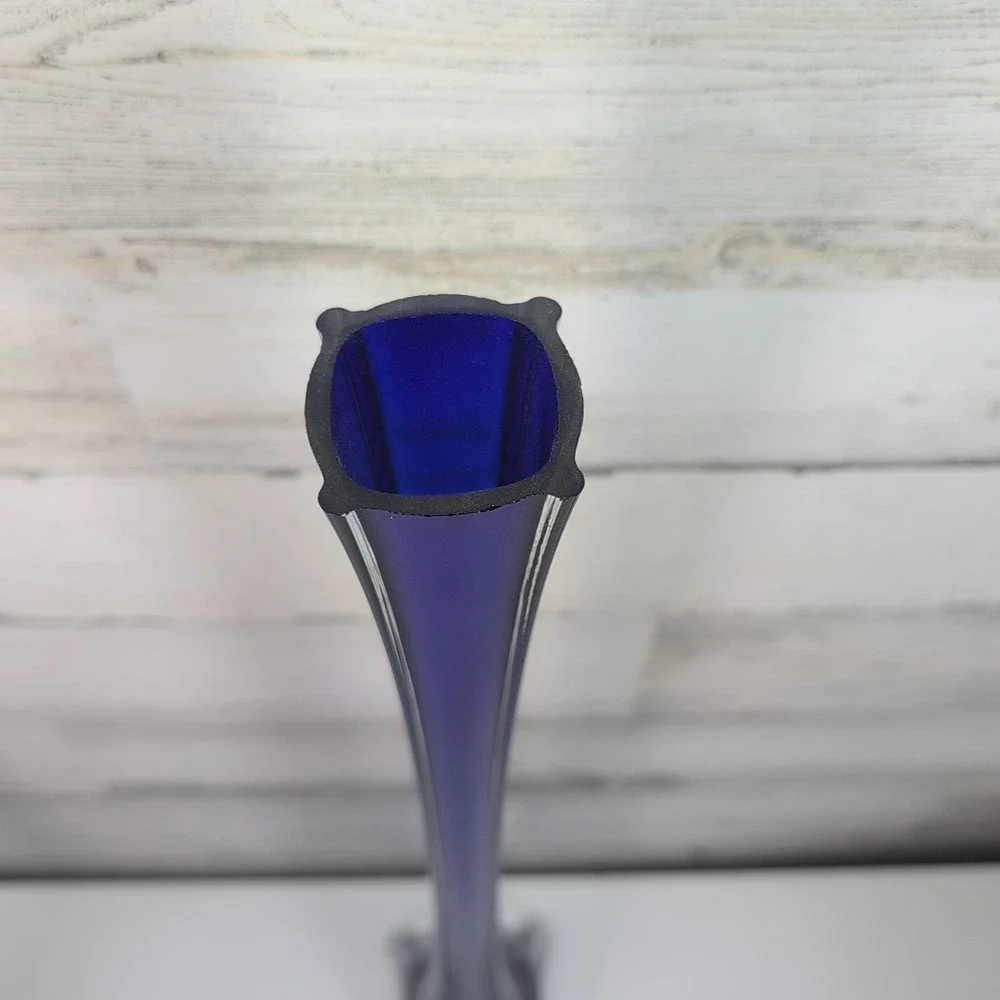 Vintage Cobalt Blue Swung Glass Vase 24.5 Inch Mid Century Modern Floor Decor